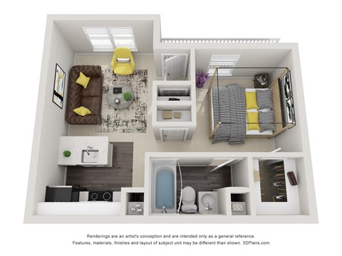 Floor plan for studio, 1 bath, 505 sqft